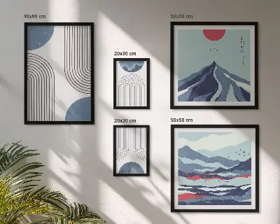 Geometrija apstraktnih pejzaža set slika iznad kauča
