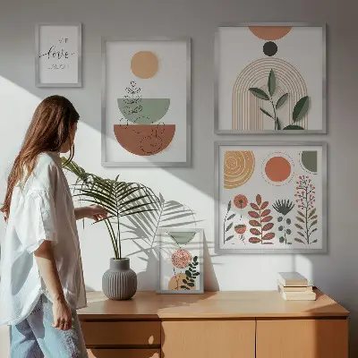 Elegantna biljna i geometrijska grafika poliptih u okviru