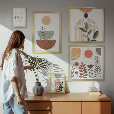 Elegantna biljna i geometrijska grafika poliptih u okviru