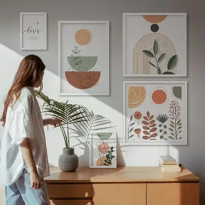 Elegantna biljna i geometrijska grafika poliptih u okviru