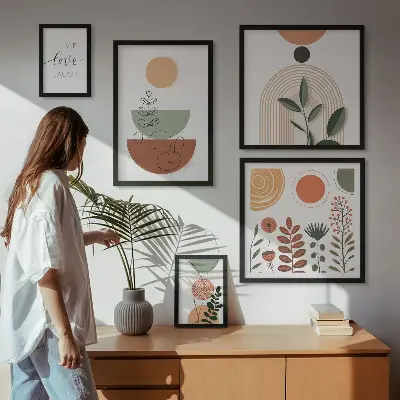 Elegantna biljna i geometrijska grafika poliptih u okviru