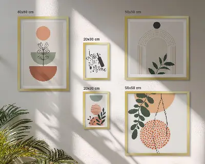 Elegantni biljni ukrasi set od 5 slika u okviru
