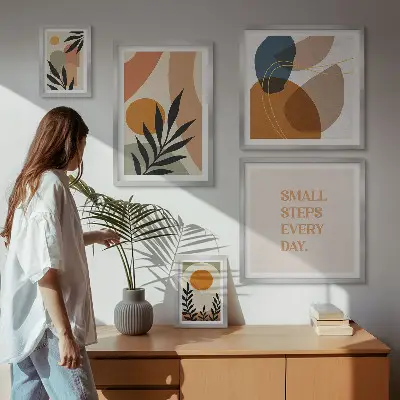 Elegantna apstraktna biljna grafika set slika iznad kauča