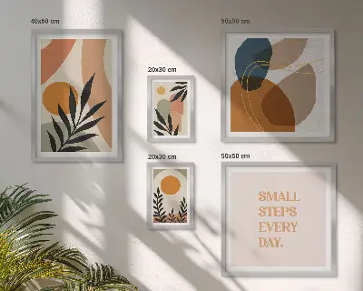 Elegantna apstraktna biljna grafika set slika iznad kauča
