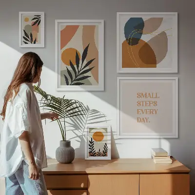 Elegantna apstraktna biljna grafika set slika iznad kauča
