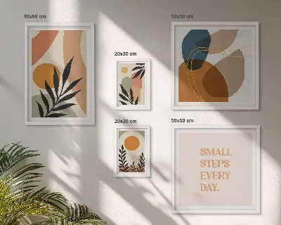 Elegantna apstraktna biljna grafika set slika iznad kauča