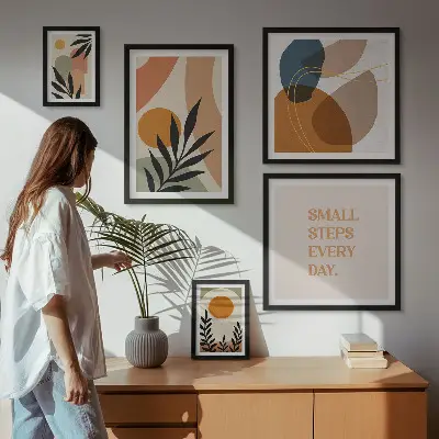 Elegantna apstraktna biljna grafika set slika iznad kauča