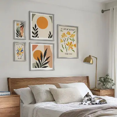 Apstraktno cvijeće u boho stilu set od 5 slika u okviru