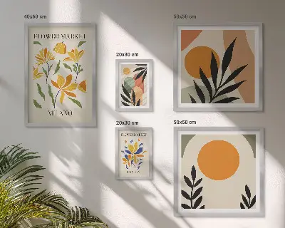 Apstraktno cvijeće u boho stilu set od 5 slika u okviru