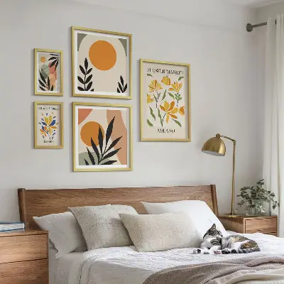 Apstraktno cvijeće u boho stilu set od 5 slika u okviru