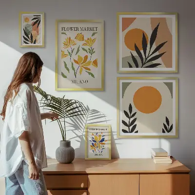 Apstraktno cvijeće u boho stilu set od 5 slika u okviru
