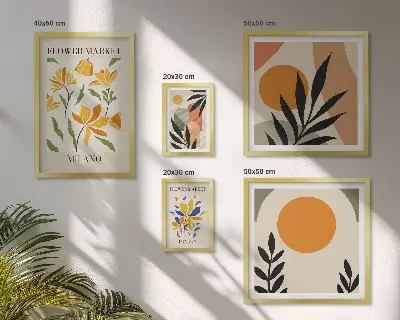 Apstraktno cvijeće u boho stilu set od 5 slika u okviru