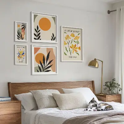 Apstraktno cvijeće u boho stilu set od 5 slika u okviru