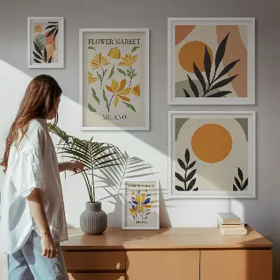 Apstraktno cvijeće u boho stilu set od 5 slika u okviru