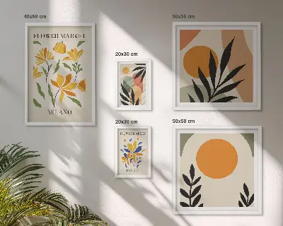 Apstraktno cvijeće u boho stilu set od 5 slika u okviru