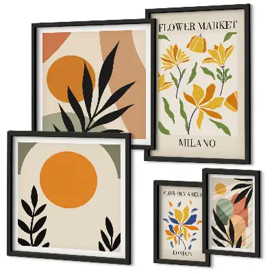 Apstraktno cvijeće u boho stilu set od 5 slika u okviru