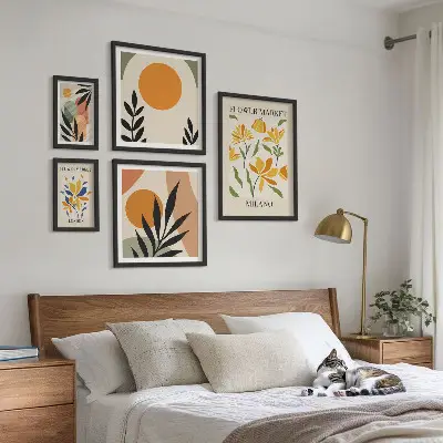 Apstraktno cvijeće u boho stilu set od 5 slika u okviru