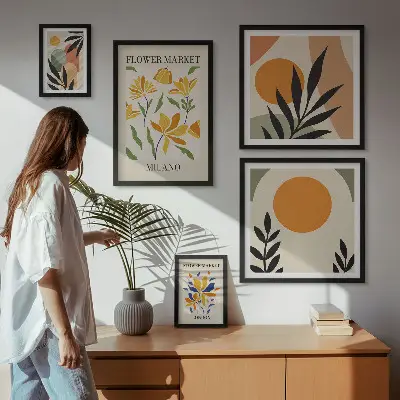 Apstraktno cvijeće u boho stilu set od 5 slika u okviru