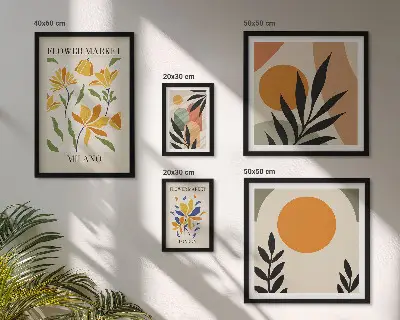 Apstraktno cvijeće u boho stilu set od 5 slika u okviru