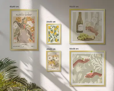 Set slika iznad kauča s motivima cvijeća i voća u vintage stilu