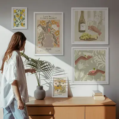 Set slika iznad kauča s motivima cvijeća i voća u vintage stilu