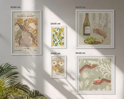 Set slika iznad kauča s motivima cvijeća i voća u vintage stilu