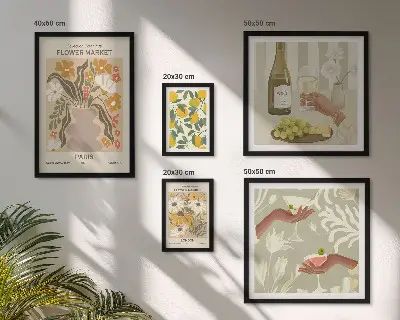 Set slika iznad kauča s motivima cvijeća i voća u vintage stilu