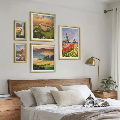 Set slika za iznad kauča krajolici prirode sa slapovima i vjetrenjačama