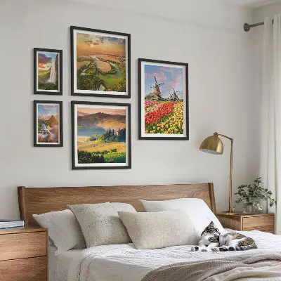 Set slika za iznad kauča krajolici prirode sa slapovima i vjetrenjačama