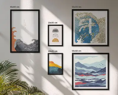 Set slika iznad kauča dekoracije u japanskom stilu s motivima valova i planina