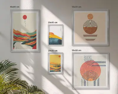 Apstraktni geometrijski pejzaži set od 5 slika u okviru
