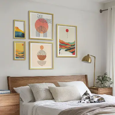 Apstraktni geometrijski pejzaži set od 5 slika u okviru