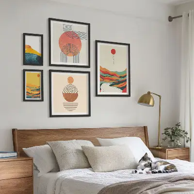 Apstraktni geometrijski pejzaži set od 5 slika u okviru
