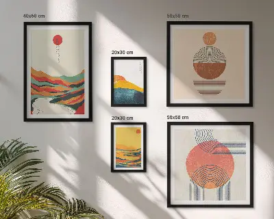 Apstraktni geometrijski pejzaži set od 5 slika u okviru