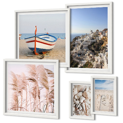 Poliptih u okviru Krajolici, plaže, bijele zgrade