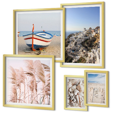 Poliptih u okviru Krajolici, plaže, bijele zgrade