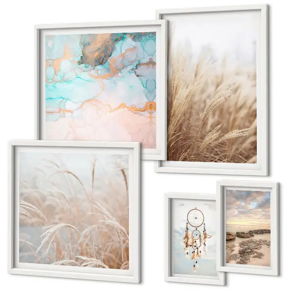 Prirodni boho etno krajolici set od 5 slika u okviru