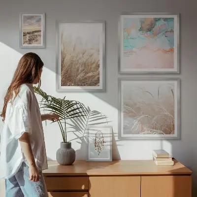 Prirodni boho etno krajolici set od 5 slika u okviru