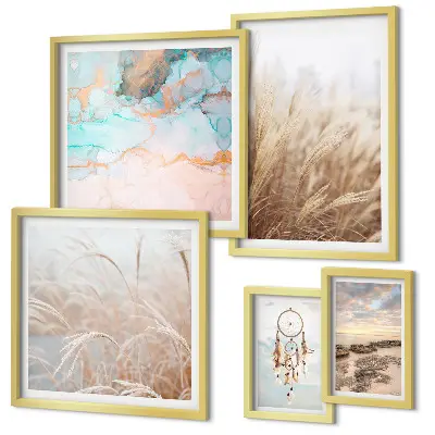 Prirodni boho etno krajolici set od 5 slika u okviru