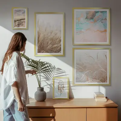 Prirodni boho etno krajolici set od 5 slika u okviru
