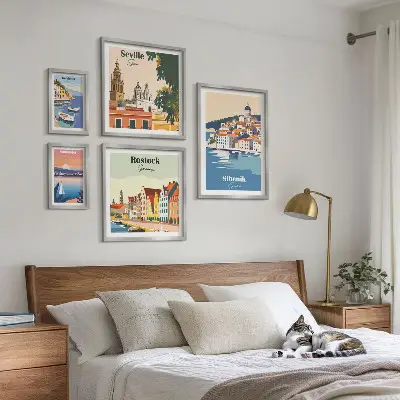 Krajolici obalnih gradova set od 5 slika u okviru