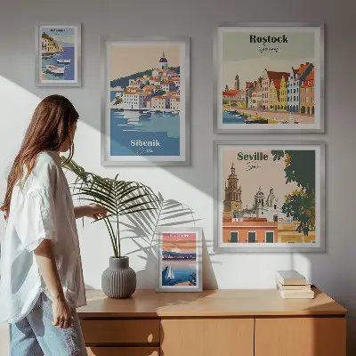 Krajolici obalnih gradova set od 5 slika u okviru