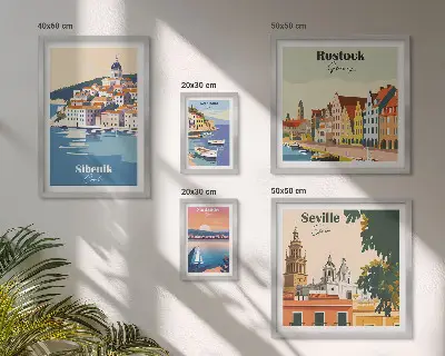 Krajolici obalnih gradova set od 5 slika u okviru