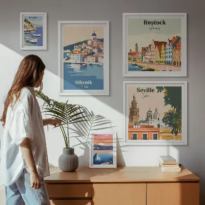 Krajolici obalnih gradova set od 5 slika u okviru
