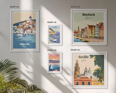Krajolici obalnih gradova set od 5 slika u okviru