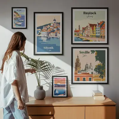 Krajolici obalnih gradova set od 5 slika u okviru