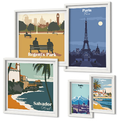 Set 5 slika u okviru Europski gradovi s retro ikonama
