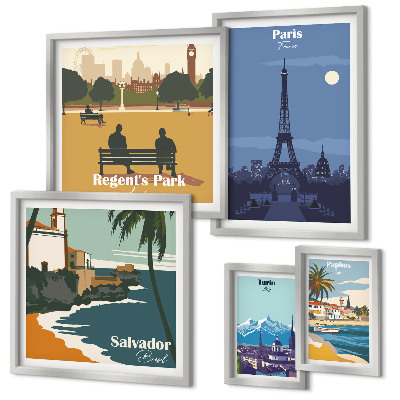 Set 5 slika u okviru Europski gradovi s retro ikonama
