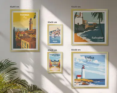 Gradski pejzaži s lampionima set od 5 slika u okviru