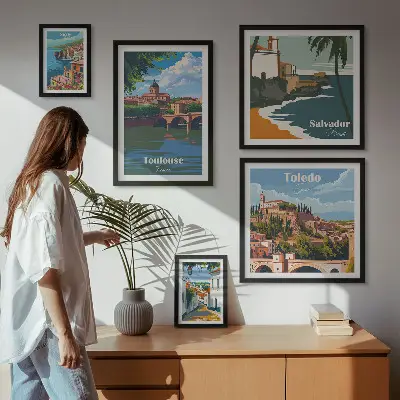 Pogledi na krajolike europskih gradova poliptih u okviru